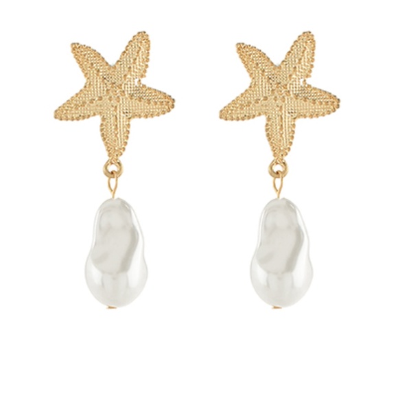 Baroque Pearl & Textured Starfish Earrings - Picture 1 of 1
